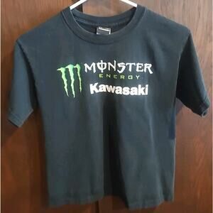 Monster Energy Kawasaki black youth small T-Shirt tee vintage short sleeve crew